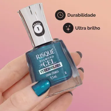 Esmalte Risqu&eacute; Diamond Gel Cybercolors Cor Chuva C&oacute;smica Met&aacute;lico 9,5ml