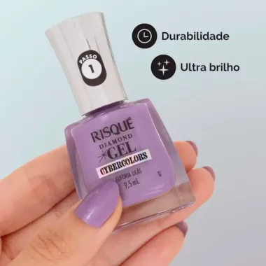 Esmalte Risqu&eacute; Diamond Gel Cybercolors Cor Euforia Lil&aacute;s Met&aacute;lico 9,5ml