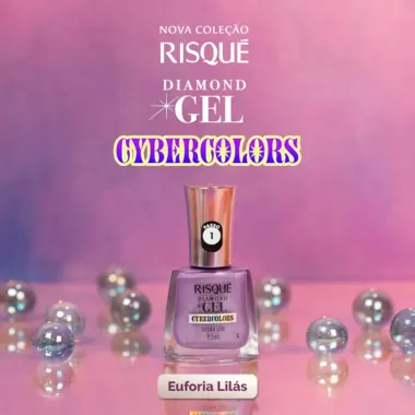 Esmalte Risqu&eacute; Diamond Gel Cybercolors Cor Euforia Lil&aacute;s Met&aacute;lico 9,5ml