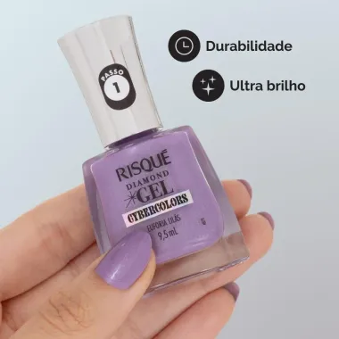 Esmalte Risqu&eacute; Diamond Gel Cybercolors Cor Euforia Lil&aacute;s Met&aacute;lico 9,5ml