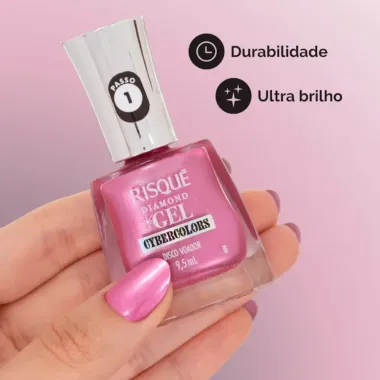 Esmalte Risqu&eacute; Diamond Gel Cybercolors Cor Disco Voador Met&aacute;lico 9,5ml