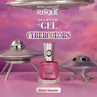 Esmalte Risqu&eacute; Diamond Gel Cybercolors Cor Disco Voador Met&aacute;lico 9,5ml