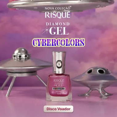 Esmalte Risqu&eacute; Diamond Gel Cybercolors Cor Disco Voador Met&aacute;lico 9,5ml