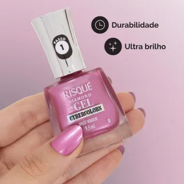 Esmalte Risqu&eacute; Diamond Gel Cybercolors Cor Disco Voador Met&aacute;lico 9,5ml