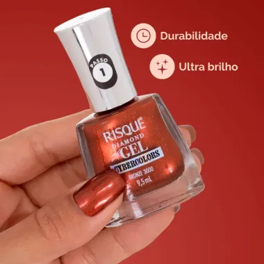 Esmalte Risqu&eacute; Diamond Gel Cybercolors Cor Bronze 3000 Met&aacute;lico 9,5ml