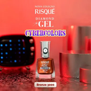 Esmalte Risqu&eacute; Diamond Gel Cybercolors Cor Bronze 3000 Met&aacute;lico 9,5ml