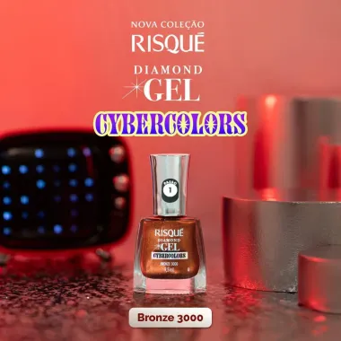 Esmalte Risqu&eacute; Diamond Gel Cybercolors Cor Bronze 3000 Met&aacute;lico 9,5ml