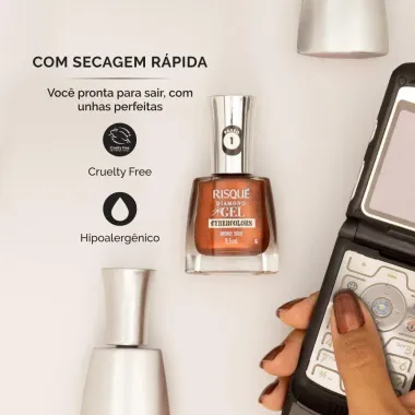 Esmalte Risqu&eacute; Diamond Gel Cybercolors Cor Bronze 3000 Met&aacute;lico 9,5ml