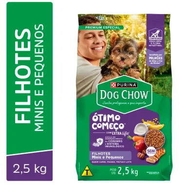 Ra&ccedil;&atilde;o para C&atilde;es Dog Chow Premium Extra Life Filhotes Minis e Pequenos Sabor Carne Frango Frutas e Leite 2,5Kg