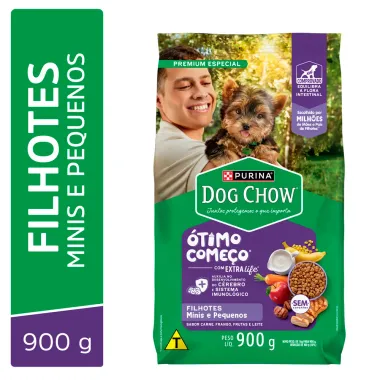 Ra&ccedil;&atilde;o para C&atilde;es Dog Chow Premium Extra Life Filhotes Minis e Pequenos Sabor Carne Frango Frutas e Leite 900g