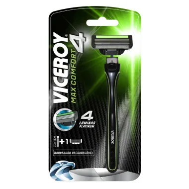 Aparelho de Barbear Viceroy Max Comfort 4 com 4 L&acirc;minas Platinum Cabo Recarreg&aacute;vel e 1 Cartucho