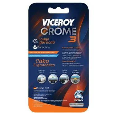 Aparelho de Barbear Viceroy Crome 3 Ultra Econ&ocirc;mico 3 L&acirc;minas Precisas com 1 Cabo e 6 Cartuchos
