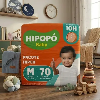 Fralda Hipop&oacute; Baby Tamanho M Pacote Hiper 70 Unidades Descart&aacute;veis