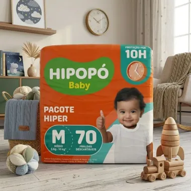 Fralda Hipop&oacute; Baby Tamanho M Pacote Hiper 70 Unidades Descart&aacute;veis