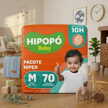 Fralda Hipop&oacute; Baby Tamanho M Pacote Hiper 70 Unidades Descart&aacute;veis
