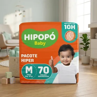 Fralda Hipop&oacute; Baby Tamanho M Pacote Hiper 70 Unidades Descart&aacute;veis