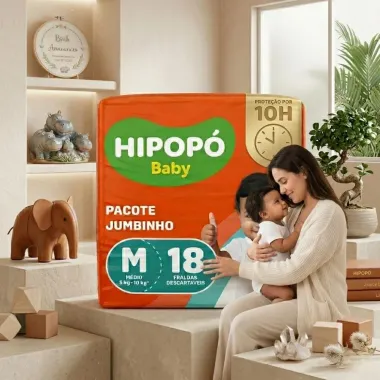 Fralda Hipop&oacute; Baby Tamanho M Pacote Jumbinho 18 Unidades Descart&aacute;veis