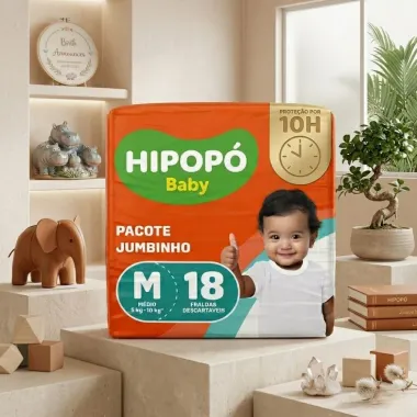 Fralda Hipop&oacute; Baby Tamanho M Pacote Jumbinho 18 Unidades Descart&aacute;veis
