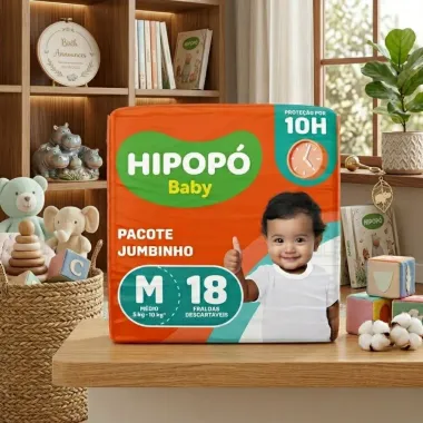 Fralda Hipop&oacute; Baby Tamanho M Pacote Jumbinho 18 Unidades Descart&aacute;veis