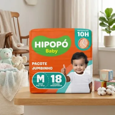 Fralda Hipop&oacute; Baby Tamanho M Pacote Jumbinho 18 Unidades Descart&aacute;veis