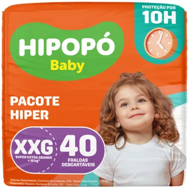 Fralda Hipop&oacute; Baby Tamanho XXG Pacote Hiper 40 Unidades Descart&aacute;veis