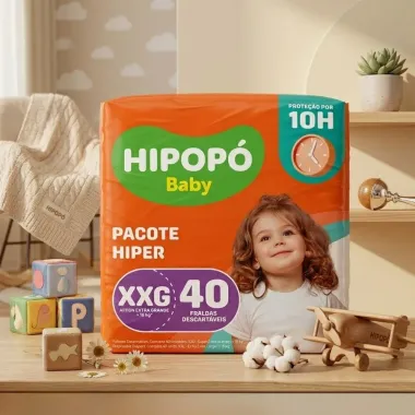Fralda Hipop&oacute; Baby Tamanho XXG Pacote Hiper 40 Unidades Descart&aacute;veis