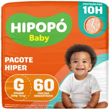 Fralda Hipop&oacute; Baby Tamanho G Pacote Hiper 60 Unidades Descart&aacute;veis