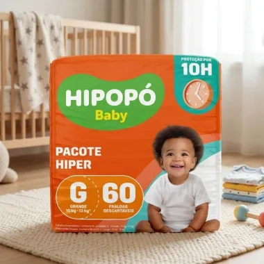 Fralda Hipop&oacute; Baby Tamanho G Pacote Hiper 70 Unidades Descart&aacute;veis