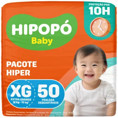 Fralda Hipop&oacute; Baby Tamanho XG Pacote Hiper 50 Unidades Descart&aacute;veis