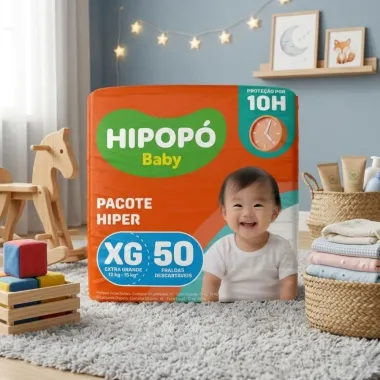 Fralda Hipop&oacute; Baby Tamanho XG Pacote Hiper 50 Unidades Descart&aacute;veis
