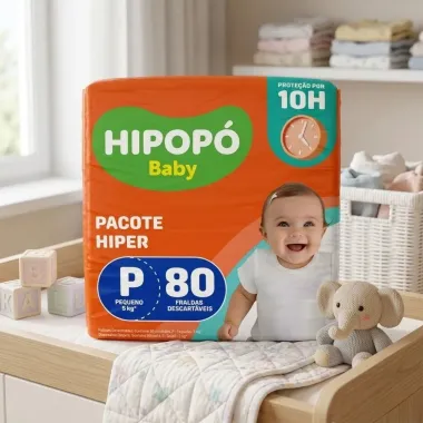 Fralda Hipop&oacute; Baby Tamanho P Pacote Hiper 80 Unidades Descart&aacute;veis