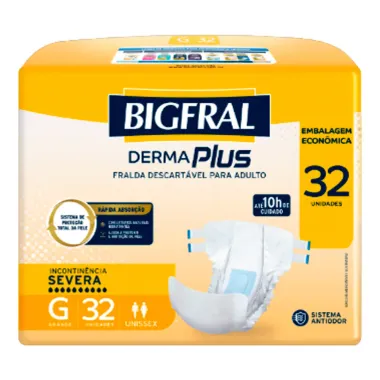 Fralda Geri&aacute;trica Bigfral Derma Plus Tamanho G 32 Unidades Descart&aacute;veis Embalagem Econ&ocirc;mica