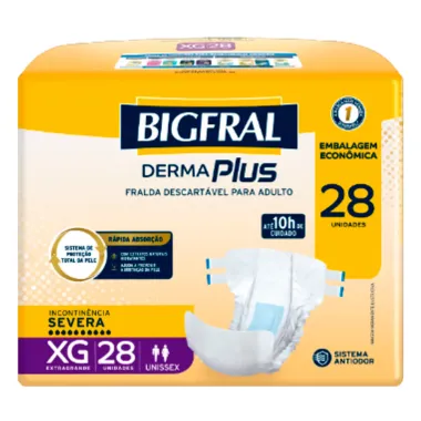Fralda Geri&aacute;trica Bigfral Derma Plus Tamanho XG 28 Unidades Descart&aacute;veis Embalagem Econ&ocirc;mica