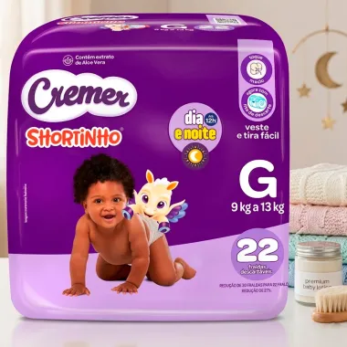Fralda Cremer Shortinho Dia e Noite Tamanho G com 22 Unidades Descart&aacute;veis