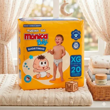 Fralda Turma da M&ocirc;nica Baby Shortinho Tamanho XG com 20 Unidades Descart&aacute;veis