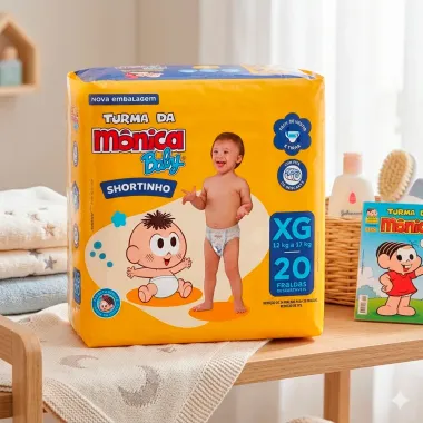 Fralda Turma da M&ocirc;nica Baby Shortinho Tamanho XG com 20 Unidades Descart&aacute;veis