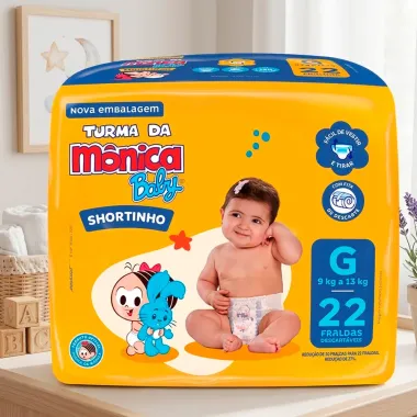 Fralda Turma da M&ocirc;nica Baby Shortinho Tamanho G com 22 Unidades Descart&aacute;veis