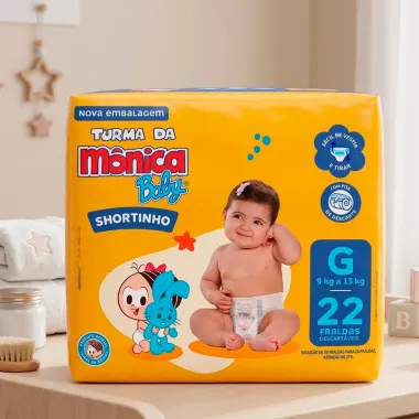 Fralda Turma da M&ocirc;nica Baby Shortinho Tamanho G com 22 Unidades Descart&aacute;veis