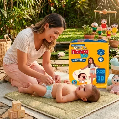 Fralda Turma da M&ocirc;nica Baby Shortinho Tamanho XXG com 18 Unidades Descart&aacute;veis