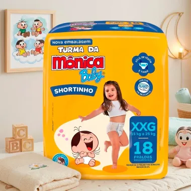 Fralda Turma da M&ocirc;nica Baby Shortinho Tamanho XXG com 18 Unidades Descart&aacute;veis