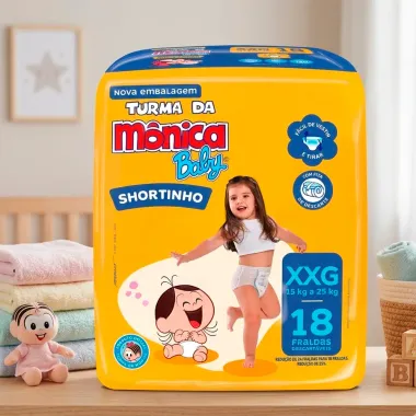 Fralda Turma da M&ocirc;nica Baby Shortinho Tamanho XXG com 18 Unidades Descart&aacute;veis