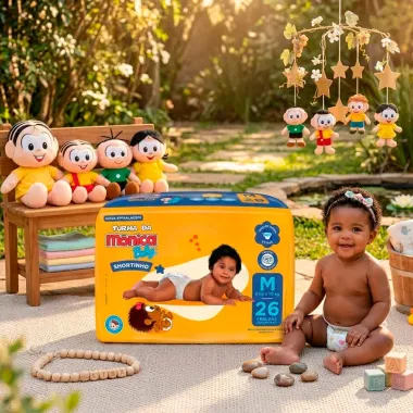 Fralda Turma da M&ocirc;nica Baby Shortinho Tamanho M com 26 Unidades Descart&aacute;veis
