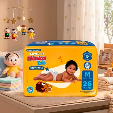 Fralda Turma da M&ocirc;nica Baby Shortinho Tamanho M com 26 Unidades Descart&aacute;veis