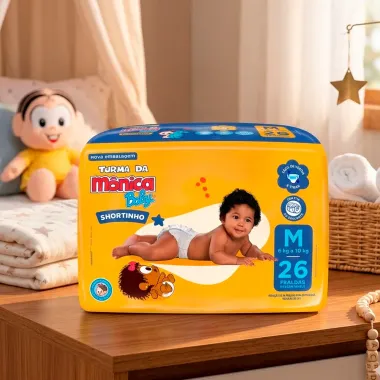 Fralda Turma da M&ocirc;nica Baby Shortinho Tamanho M com 26 Unidades Descart&aacute;veis