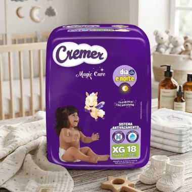 Fralda Cremer Magic Care Dia e Noite Tamanho M com 68 Unidades Descart&aacute;veis