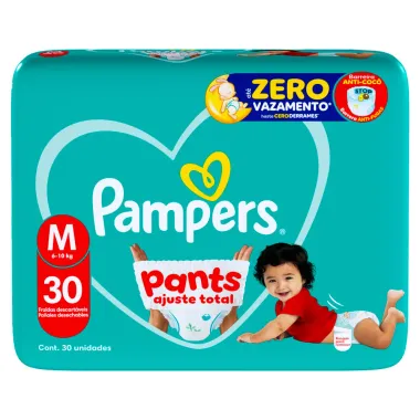 Fralda Pampers Pants Ajuste Total Tamanho M com 30 Unidades Descart&aacute;veis