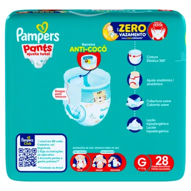 Fralda Pampers Pants Ajuste Total Tamanho G com 28 Unidades Descart&aacute;veis
