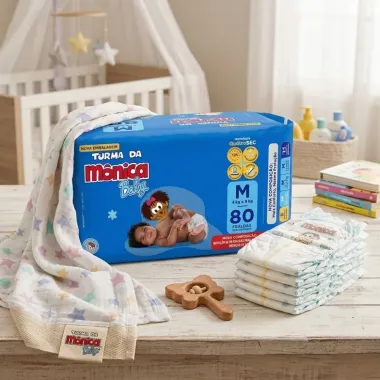 Fralda Turma da M&ocirc;nica Baby Tamanho M com 80 Unidades Descart&aacute;veis