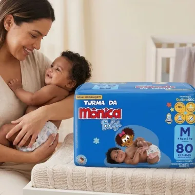Fralda Turma da M&ocirc;nica Baby Tamanho M com 80 Unidades Descart&aacute;veis