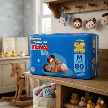Fralda Turma da M&ocirc;nica Baby Tamanho M com 80 Unidades Descart&aacute;veis